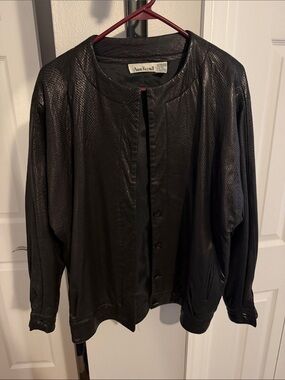 Vintage Anne Klein Black Textured Leather Jacket